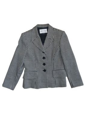Albert Nipon Black Houndstooth Wool Blazer Size 10